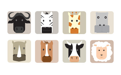 Set of portraits of animals in the form of icons (vector illustration - symbols)