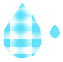 Water drop halftone dotted vector. Water drop vector icon mosaic is made with halftone array which contains circle elements.