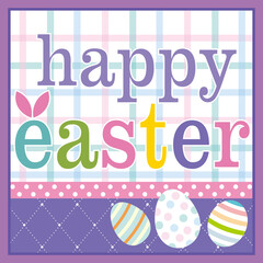 happy easter card with text and eggs