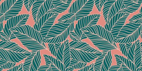 Elegant seamless pattern with delicate leaves. Vector Hand drawn floral background.