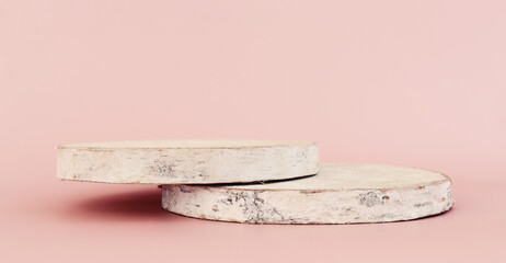 Background of wooden podium for displaying products. Pastel colors