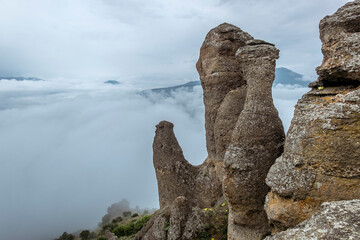 Aerial view of the Demerdzhi mountain range and the ghost valley in Crimea.
