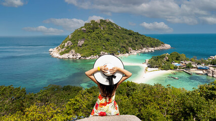 Relaxation  young woman with a tropical in summer as enjoy of  Nature view point background