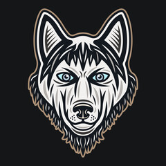 Obraz premium Husky dog head vector colorful illustration in cartoon style on dark background