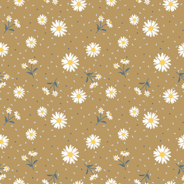 Floral daisy colorful seamless pattern. Daisies flowers vector print.