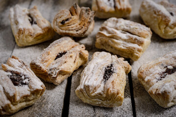 Salcici fatty homemade cookies on old wooden table