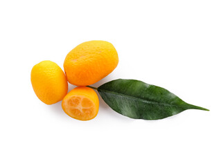 Tasty kumquat fruits on white background