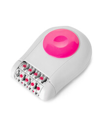 Modern epilator on white background