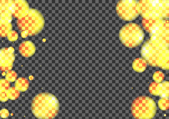 Orange Flare Background Transparent Vector. Bokeh Glow Design. Spark Template. Gold Confetti Sparks Card. Yellow Shiny.