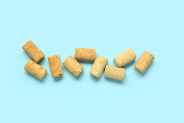 Wine corks on blue background