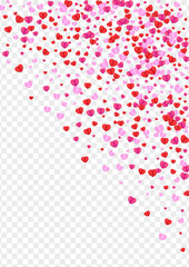 Pink Confetti Background Transparent Vector. Volume Texture Heart. Fond Banner Backdrop. Violet Confetti Celebration Pattern. Red Gift Frame.
