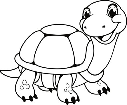 Coloring page. Cheerful cartoon turtle. Vector illustration.