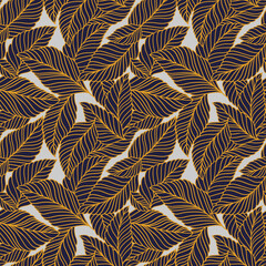 Elegant seamless pattern with delicate leaves. Vector Hand drawn floral background.