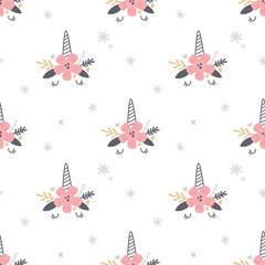 vector pattern with a cute unicorn face