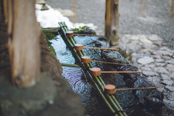 竹柄杓, 手水舎, 貴船神社, 京都