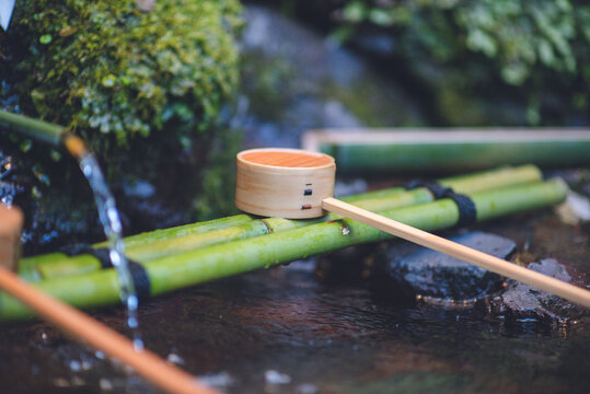 竹柄杓, 手水舎, 貴船神社, 京都