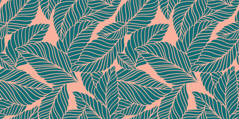 Elegant seamless pattern with delicate leaves. Vector Hand drawn floral background.
