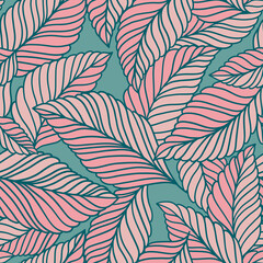 Elegant seamless pattern with delicate leaves. Vector Hand drawn floral background.