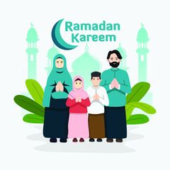 illustration of ramadan kareem celebration Muslims gather with family happily