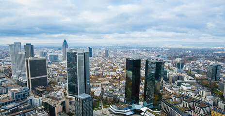 Panorama of downtown Frankfurt with skyscrapers