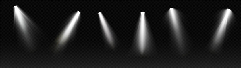 Set of spotlight white light isolated on transparent background. Vector glowing light effect with transparent rays. - obrazy, fototapety, plakaty