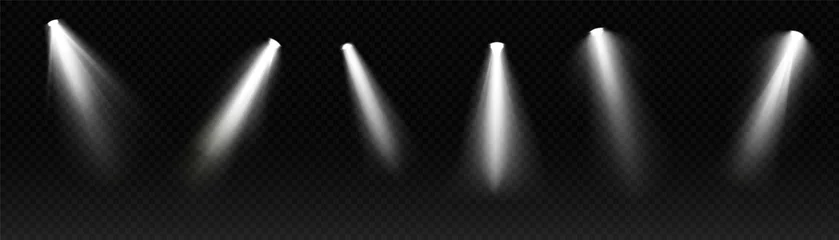 Poster Set of spotlight white light isolated on transparent background. Vector glowing light effect with transparent rays. © Valeriia
