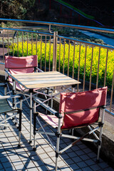 table and chairs in a garden