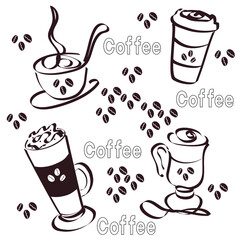 Coffee cups on white background for web design