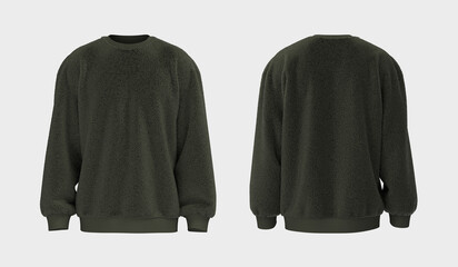 Blank fleece sweater mock up in front and back views, 3d rendering, 3d illustration © Febriana