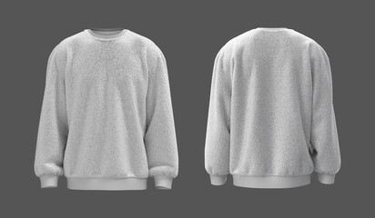 Blank fleece sweater mock up in front and back views, 3d rendering, 3d illustration