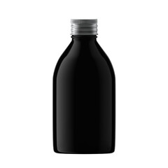 Round Black Plastic Bottle Cosmetic with Aluminium Screw Cap Isolated