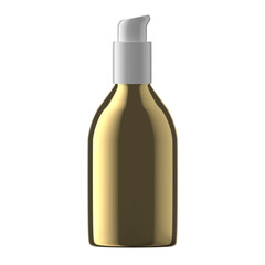 Round Gold Plastic Bottle Cosmetic with Pump Isolated