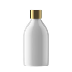 Round Plastic Bottle Cosmetic with Gold Full Cap Isolated
