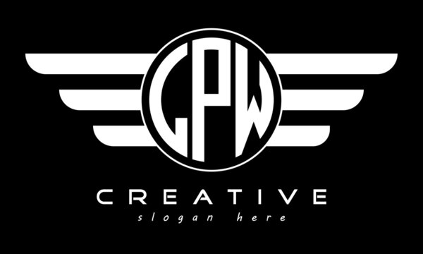 LPW three letter monogram type circle letter logo with wings vector template.