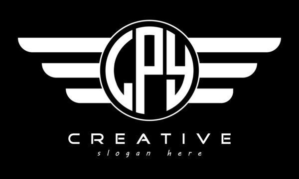 LPY three letter monogram type circle letter logo with wings vector template.