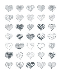 Set of icons of hearts for the holiday of Valentines Day.