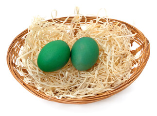 Easter eggs in a basket.