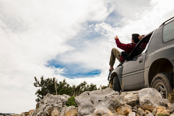 Man enjoying sky landscape view on the roadside during © bulentbaris