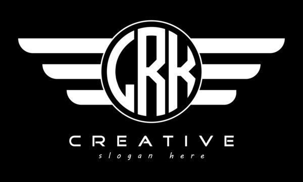 LRK three letter monogram type circle letter logo with wings vector template.