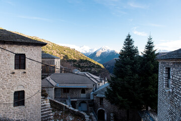 Syrrako village on a beautiful day, at Tzoumerka mountains, Ioannina, Epirus, Greece