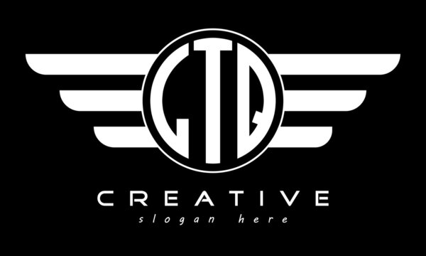 LTQ three letter monogram type circle letter logo with wings vector template.