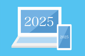 pc スマホ 年号 西暦 2025 AI イラスト ベクター 素材 フラット アイコン シンプル