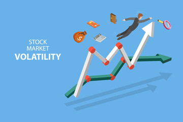 3D Isometric Flat Vector Conceptual Illustration of Stock Market Volatility, Risks of Financial Investments - obrazy, fototapety, plakaty