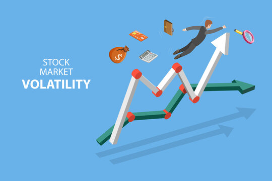 3D Isometric Flat Vector Conceptual Illustration Of Stock Market Volatility, Risks Of Financial Investments