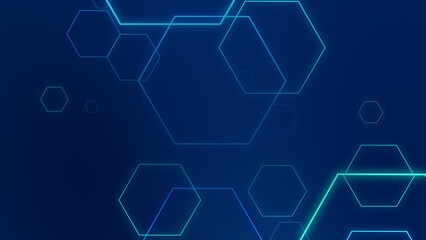 Obraz na płótnie Canvas Abstract hexagon geometric blue neon lights technology dark background.