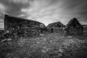 old abandoned house farm Sheltands Scotland, Black and White