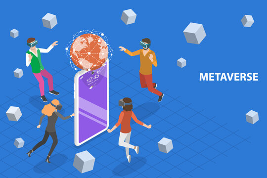 3D Isometric Flat Vector Conceptual Illustration of Metaverse, Virtual and Augmented Reality Technologies
