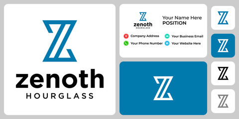 Letter Z monogram hourglass logo design with business card template.