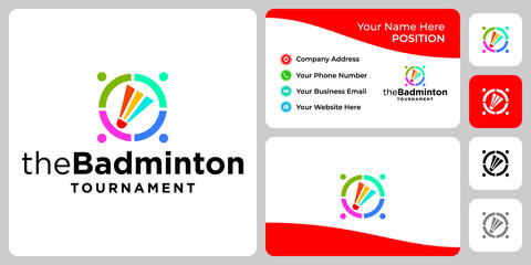 Badminton tournament logo design with business card template.