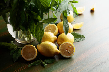 Fresh juicy lemons with mint.